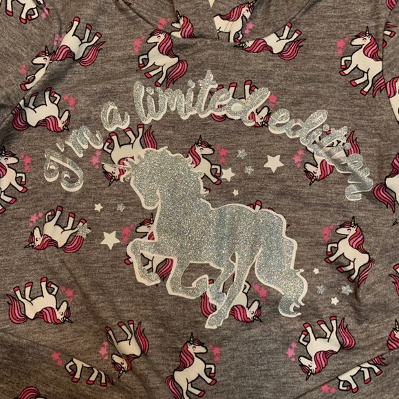 LILY BLEU Girls Soft Unicorn Top Shirt 4 4T Grey Pink Unicorns Knot Hood Girl - Picture 5 of 9